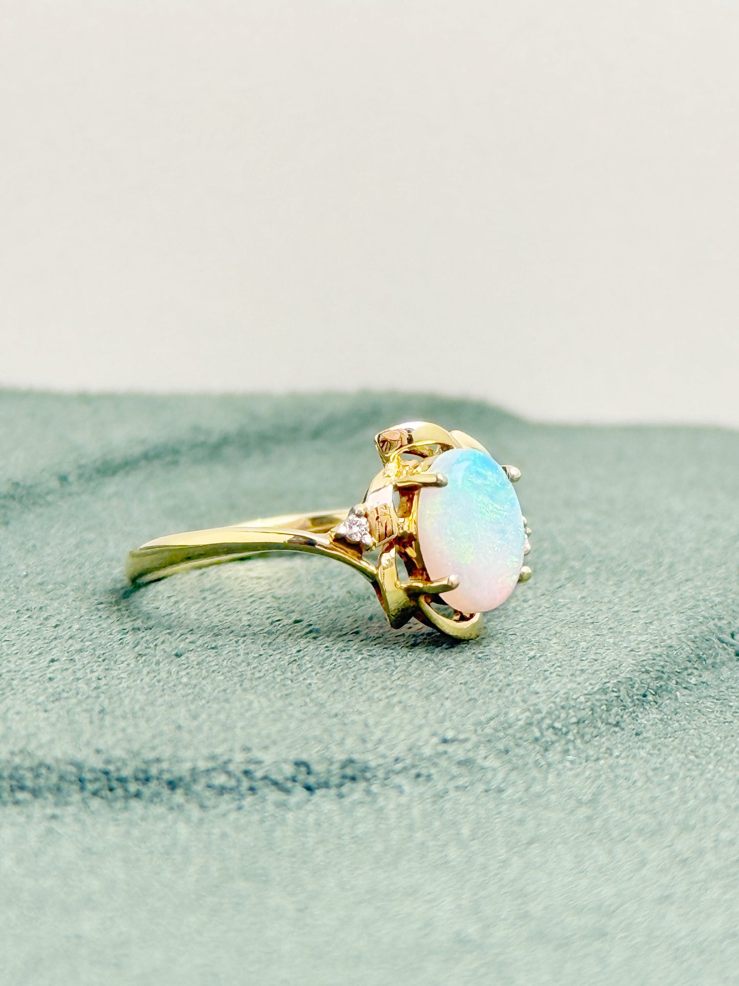 18K Kate White Opal Ring with Diamonds