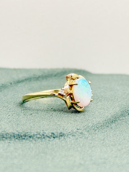 18K Kate White Opal Ring with Diamonds