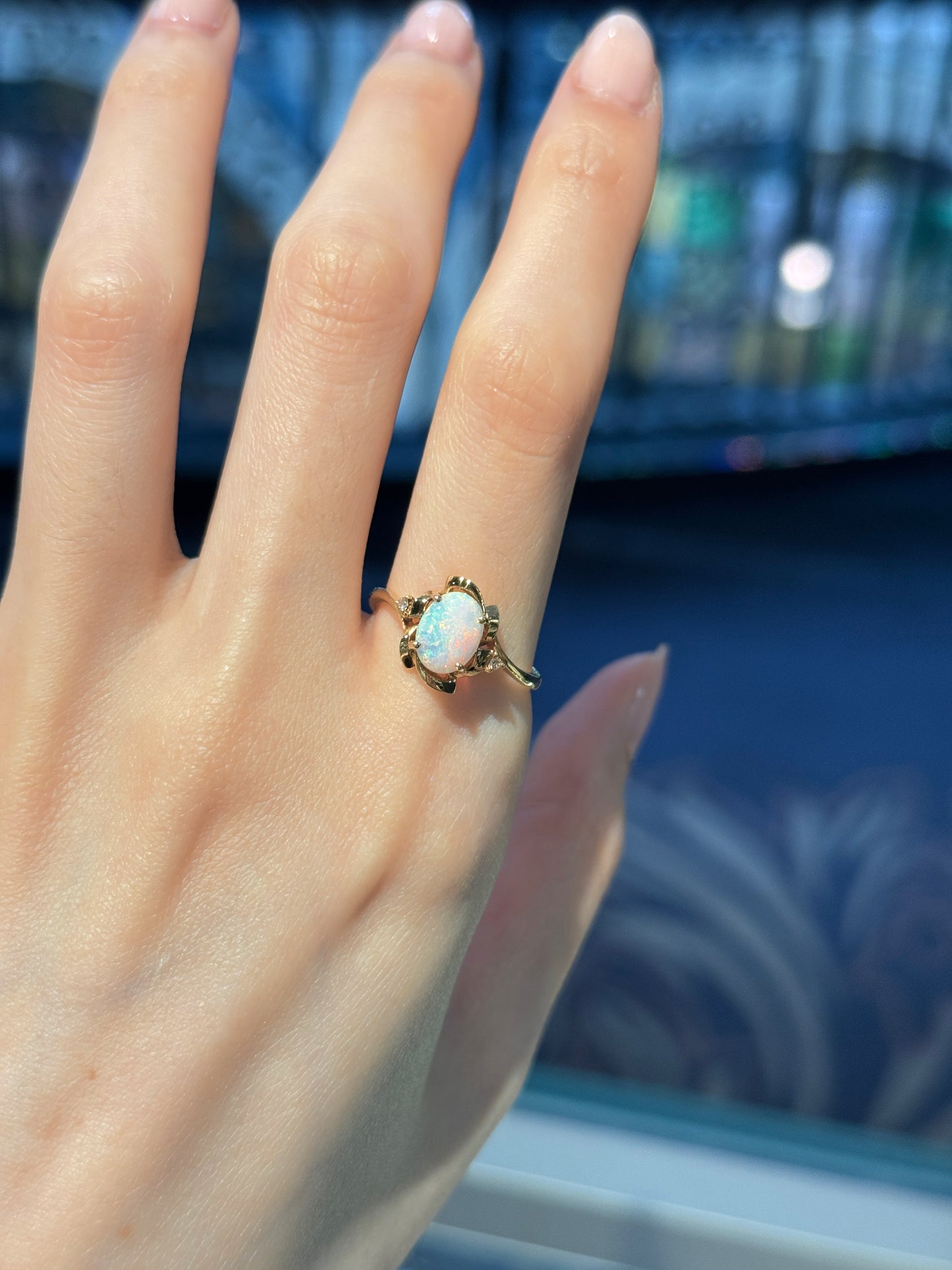 18K Kate White Opal Ring with Diamonds