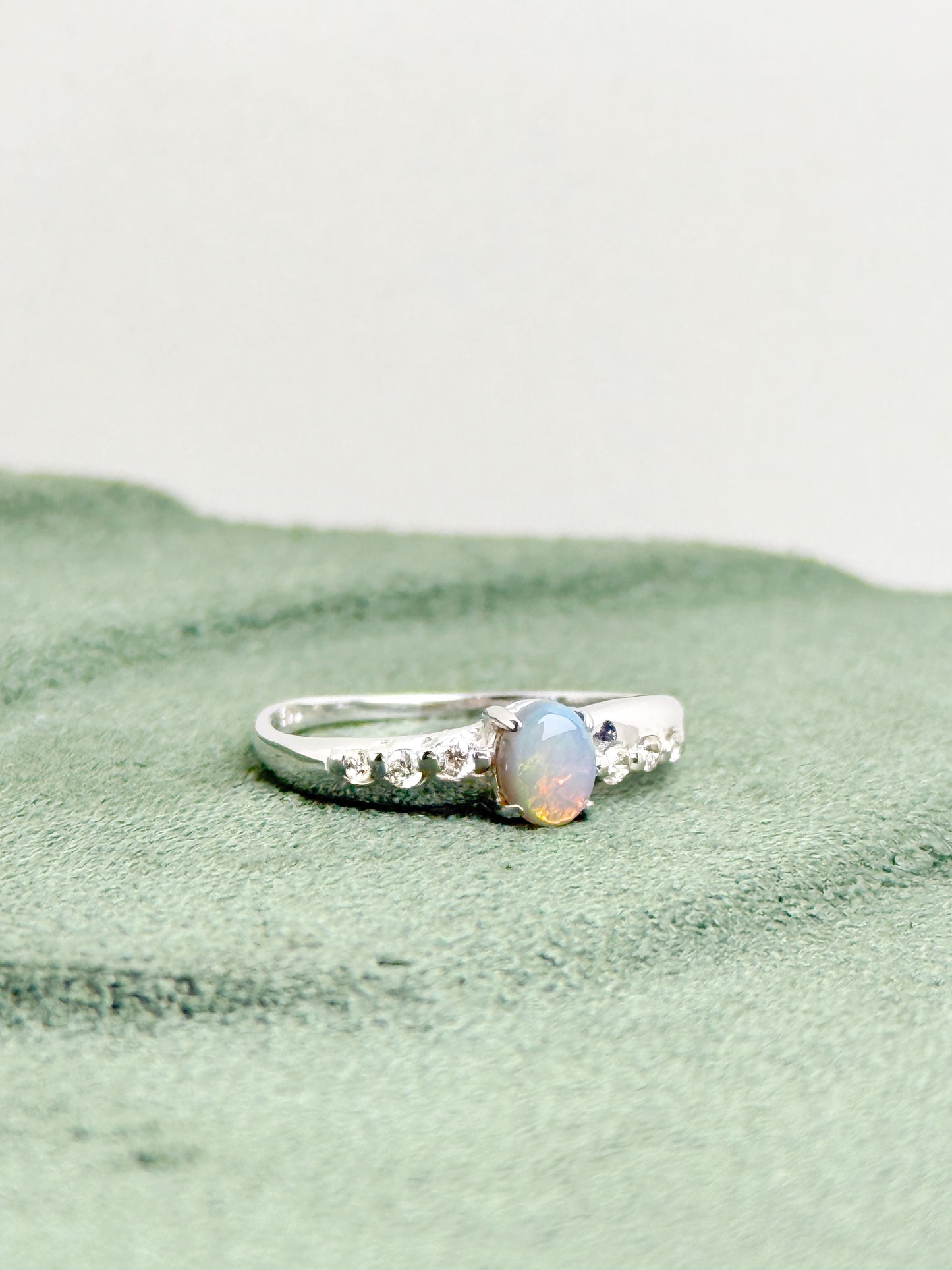 18K Natalie Solid Black Opal Ring with Diamonds