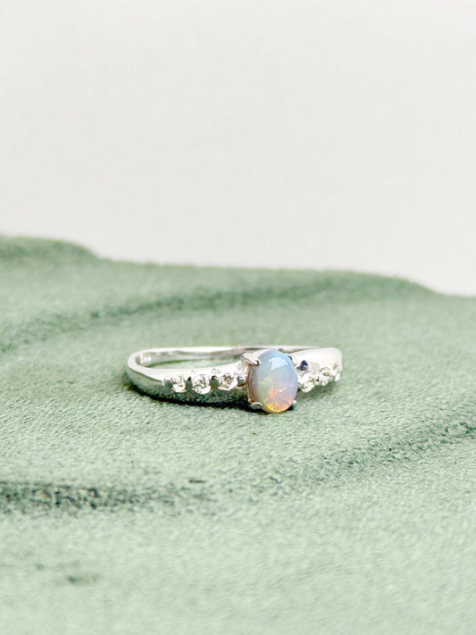 18K Natalie Solid Black Opal Ring with Diamonds