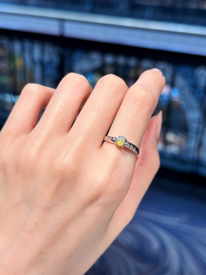 18K Natalie Solid Black Opal Ring with Diamonds