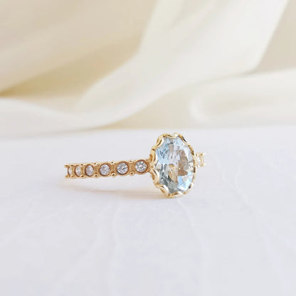 18K Basket Aquamarine and Diamond Ring