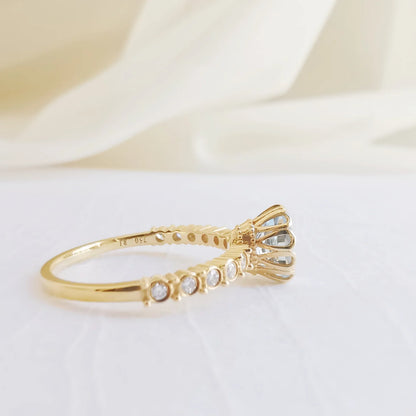 18K Basket Aquamarine and Diamond Ring