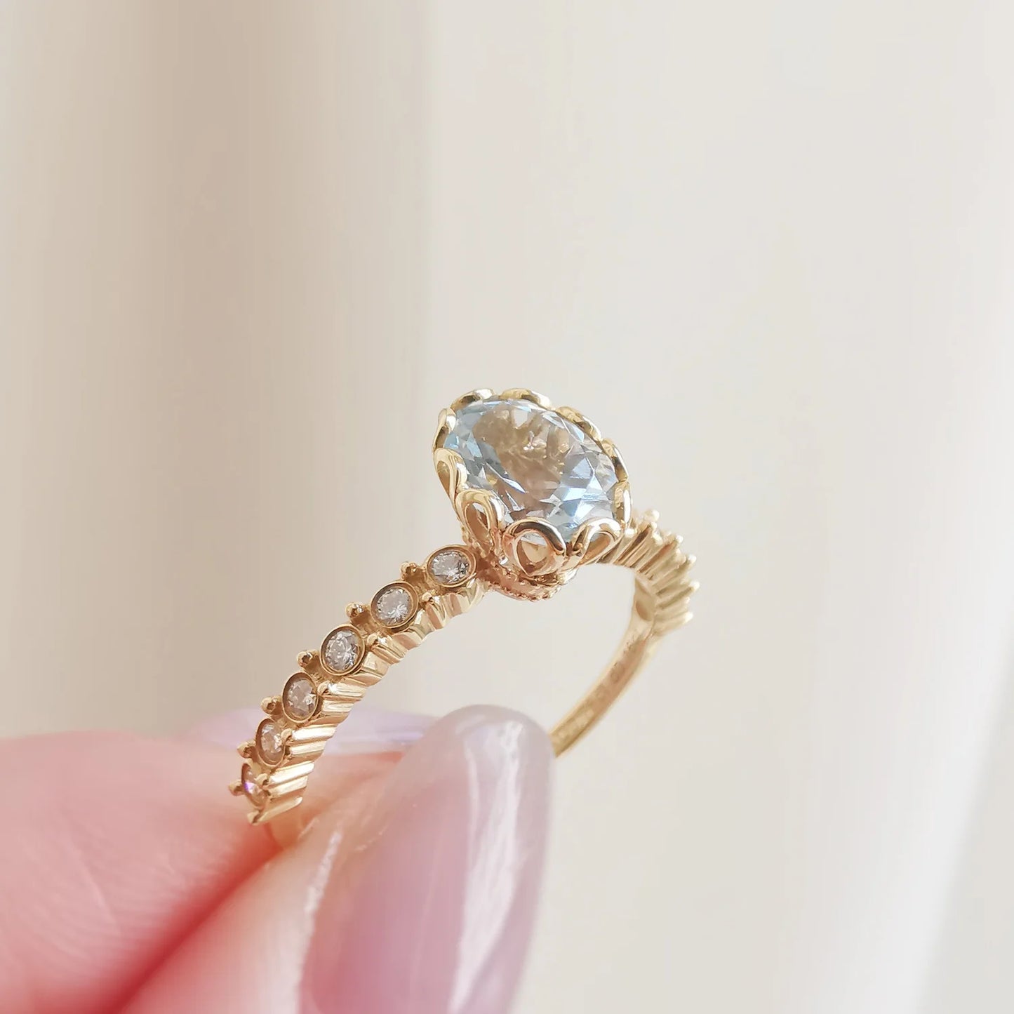 18K Basket Aquamarine and Diamond Ring