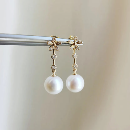 18K Daisy Akoya and Diamond Dangling Earring