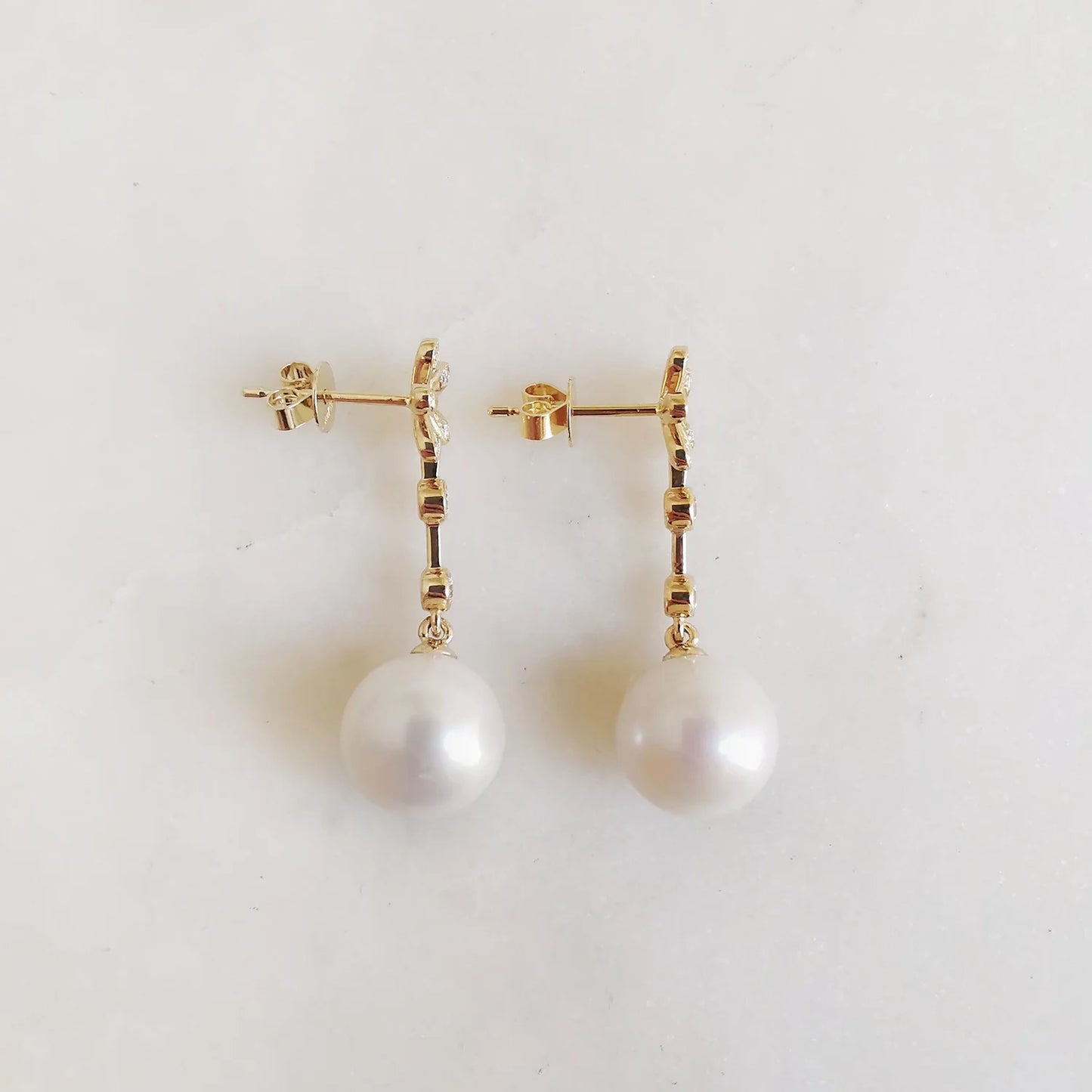 18K Daisy Akoya and Diamond Dangling Earring