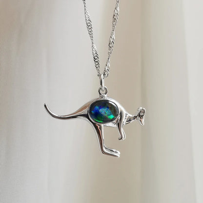 Sterling Silver Kangaroo Double-sided Pendant with Triplet Opal