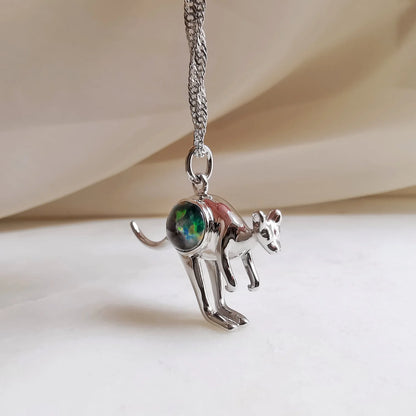 Sterling Silver Kangaroo Double-sided Pendant with Triplet Opal