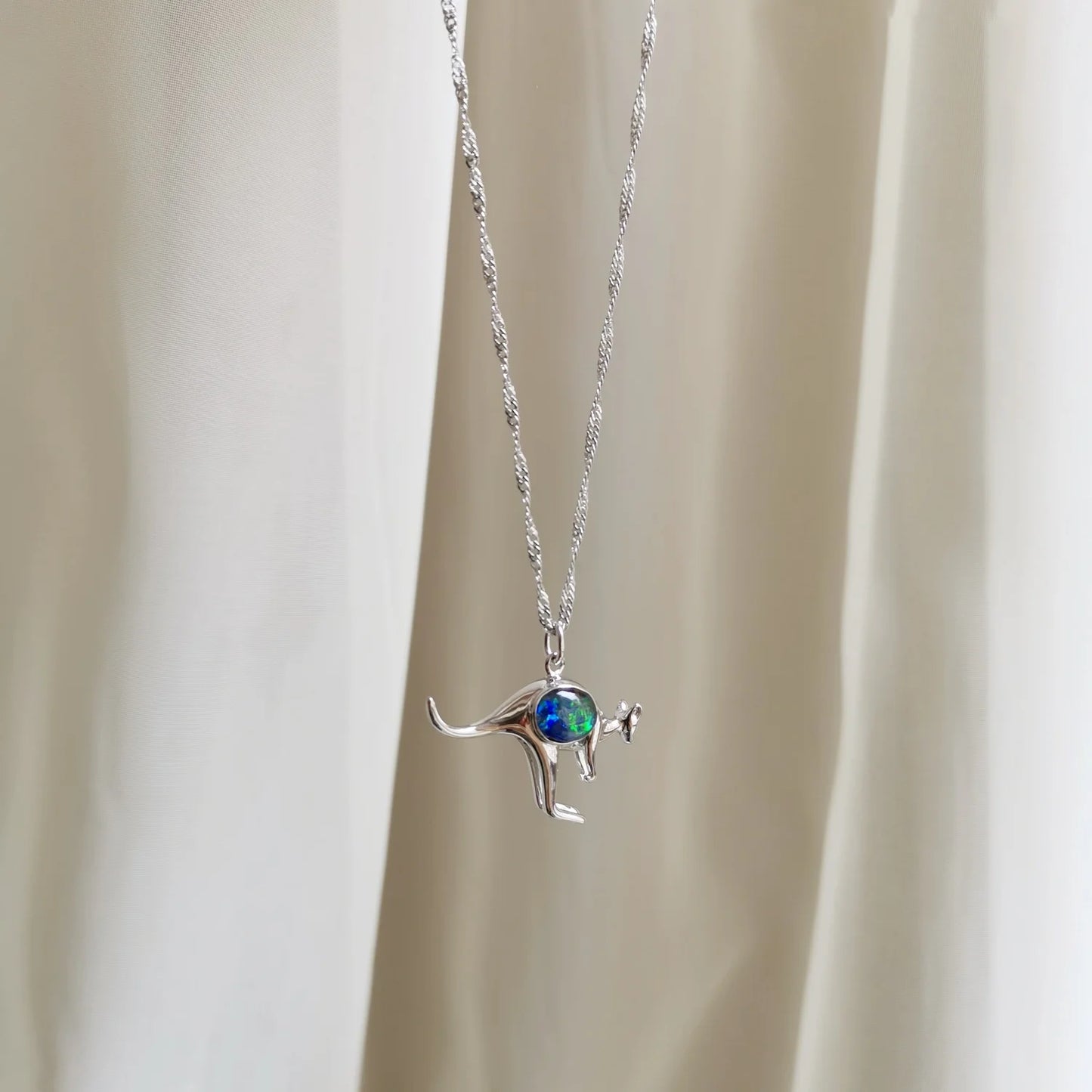 Sterling Silver Kangaroo Double-sided Pendant with Triplet Opal