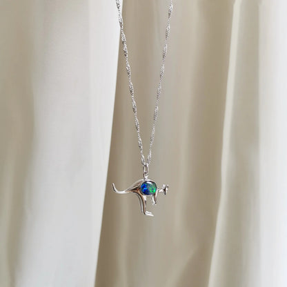 Sterling Silver Kangaroo Double-sided Pendant with Triplet Opal