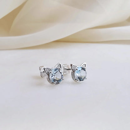 18K Aquamarine Cat Earring