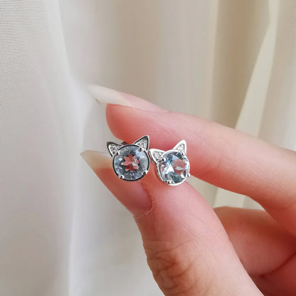 18K Aquamarine Cat Earring