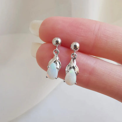 18K Knot White Opal Drop Earring