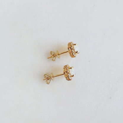 18K White Opal Earrings with Diamond Halo (SMALL)