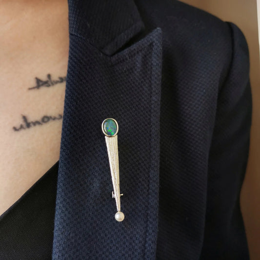 Sterling Silver Ezra Triplet Opal Brooch with Pearl