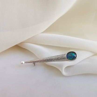 Sterling Silver Ezra Triplet Opal Brooch with Pearl