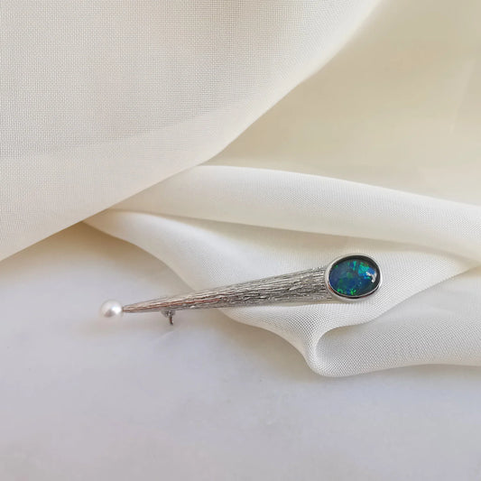 Sterling Silver Ezra Triplet Opal Brooch with Pearl