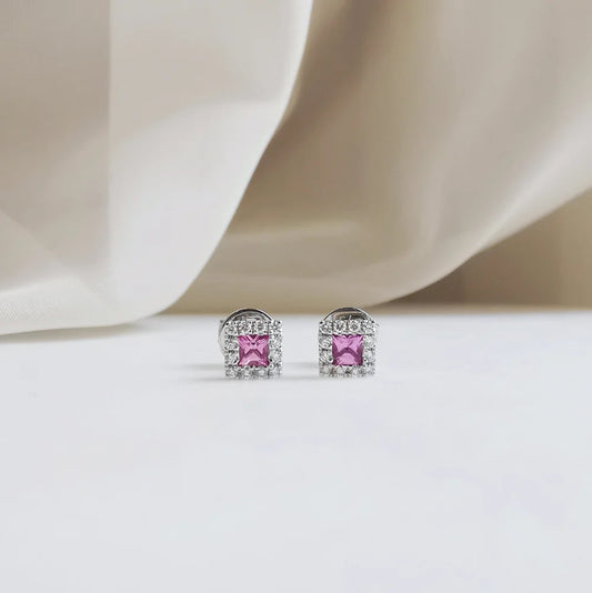 18K Prairie Princess Cut Pink Sapphire and Diamond Earrings
