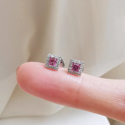 18K Prairie Princess Cut Pink Sapphire and Diamond Earrings