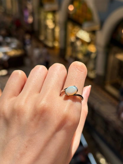 Sterling Silver Asymmetric Solid White Opal Ring