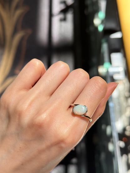 Sterling Silver Asymmetric Solid White Opal Ring