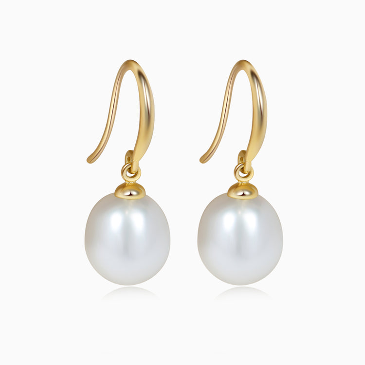 18K Gold Oval Akoya Pearl Drop Earrings