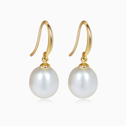 18K Gold Oval Akoya Pearl Drop Earrings