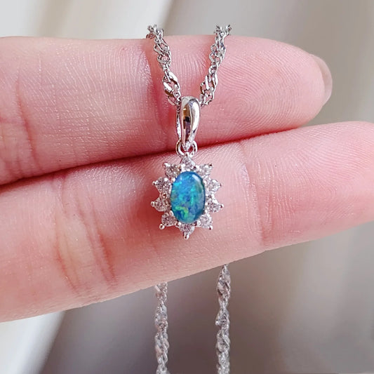 Sterling Silver Mini Halo Triplet Opal Pendant