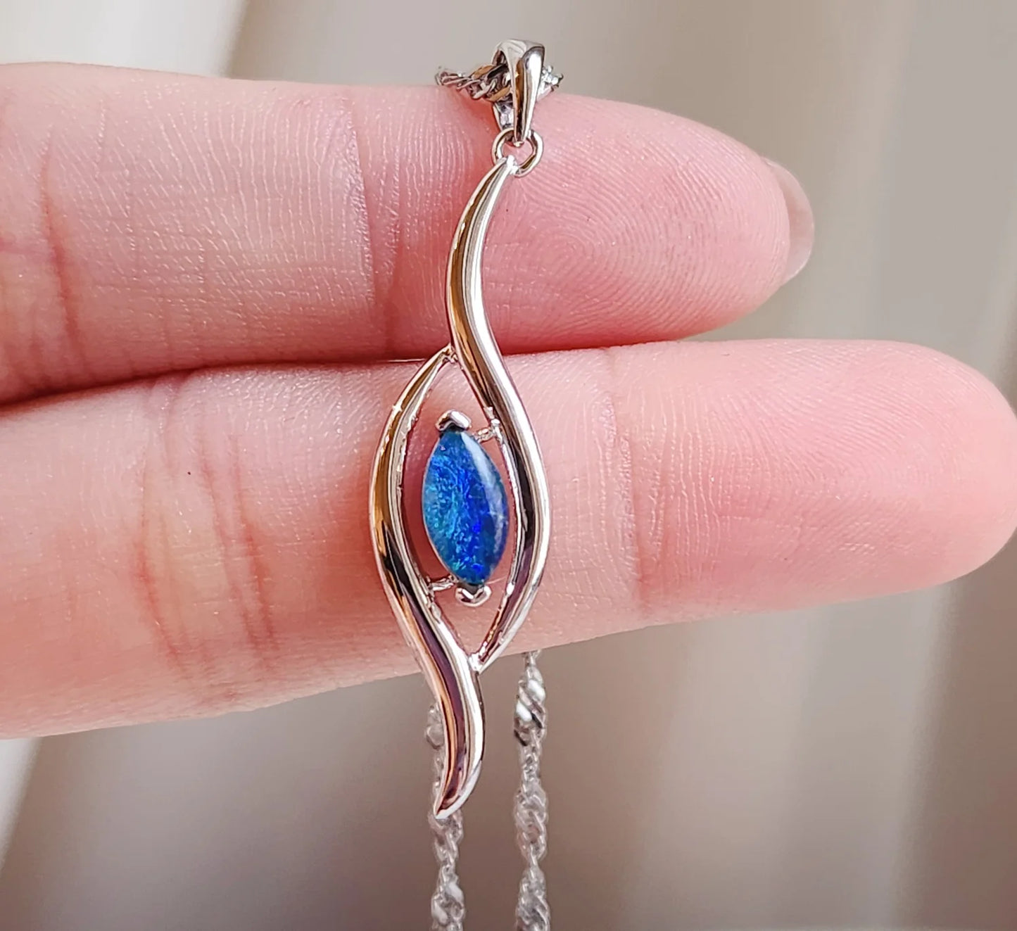 Sterling Silver Marquise Triplet Opal Pendant