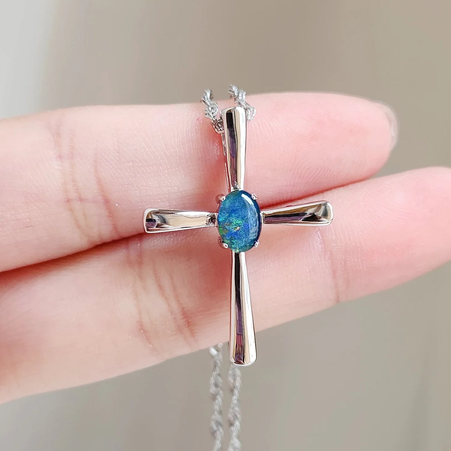 Sterling Silver Cross Triplet Opal Pendant