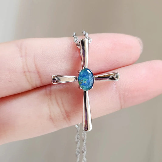 Sterling Silver Cross Triplet Opal Pendant