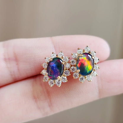 Sterling Silver Halo Triplet Opal Stud Earrings (Medium)