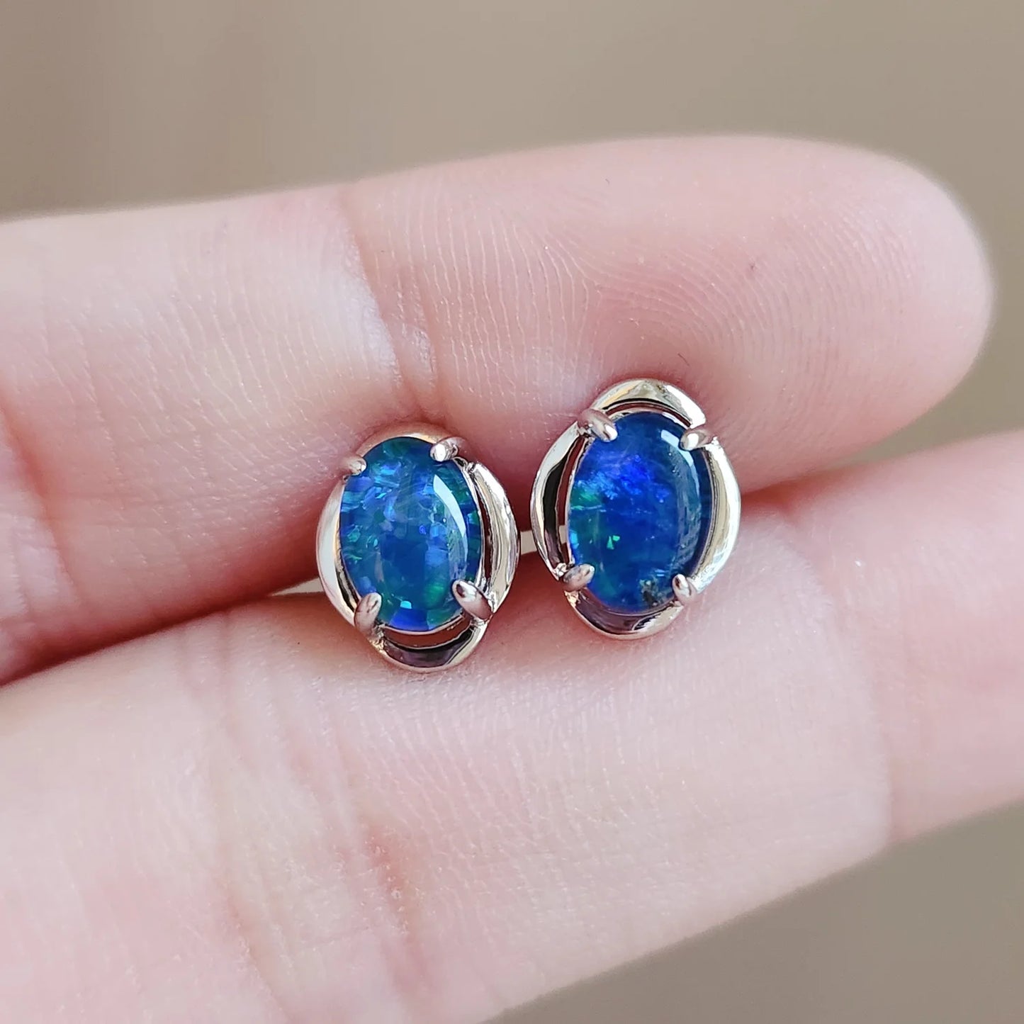 Sterling Silver Cyan Triplet Opal Stud Earrings