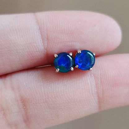 Sterling Silver Round Triplet Opal Stud Earrings (Small)