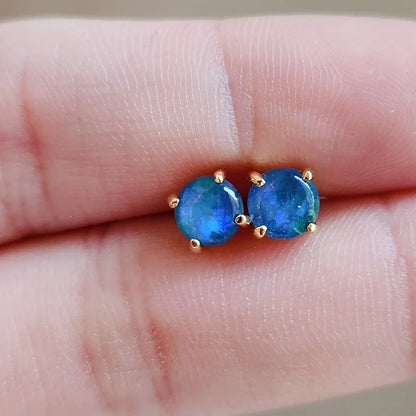 Sterling Silver Round Triplet Opal Stud Earrings (Small)