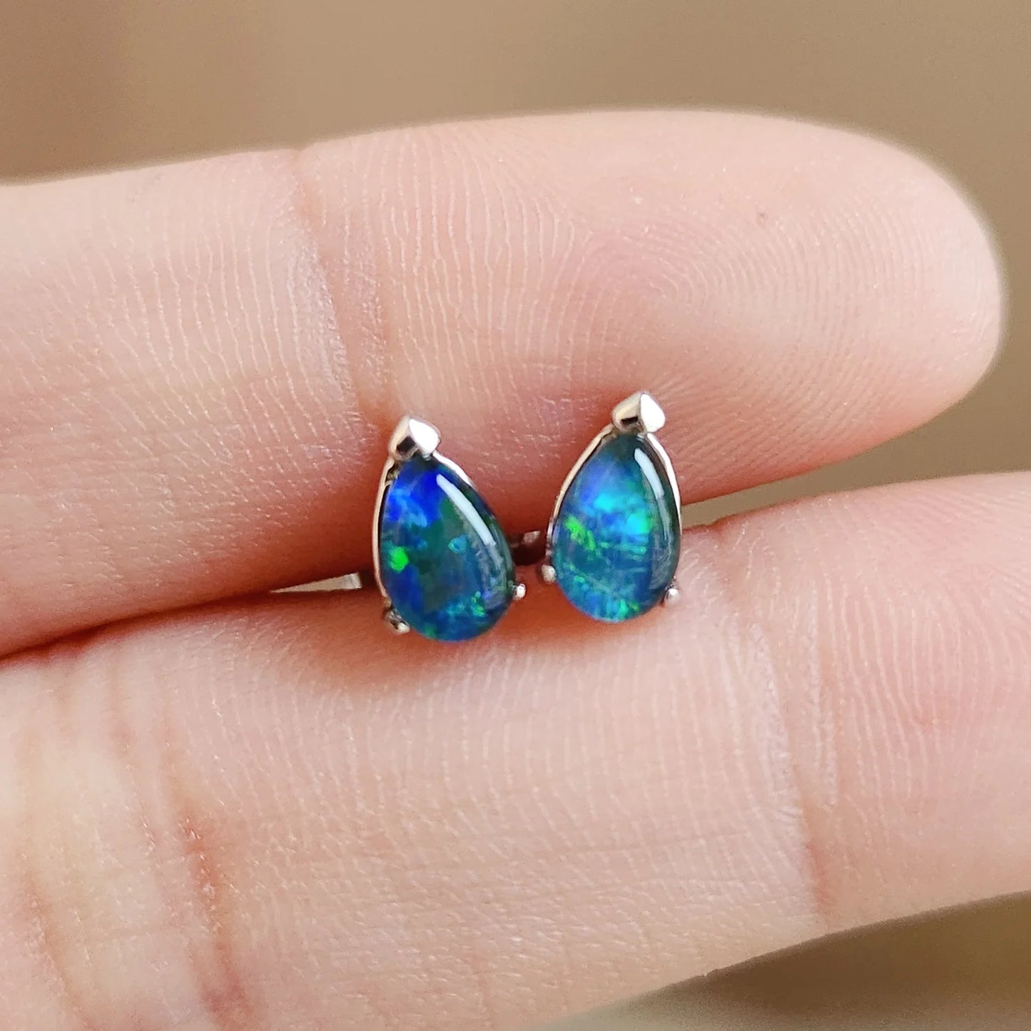 Sterling Silver Pear Triplet Opal Stud Earrings (Mini)