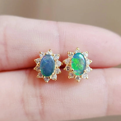 Sterling Silver Halo Triplet Opal Stud Earrings (Mini)
