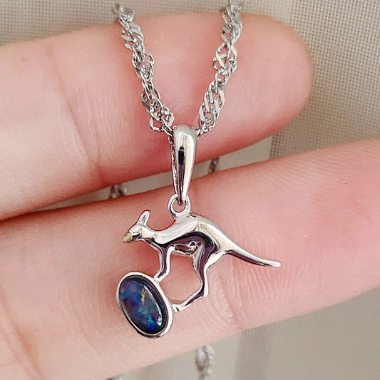 Sterling Silver Mini Kangaroo Triplet Opal Pendant