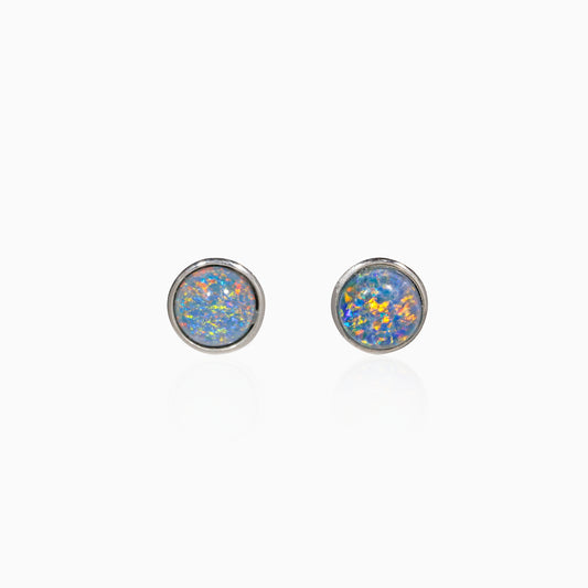 Sterling Silver Bezel Round Triplet Opal Earrings (Mini)
