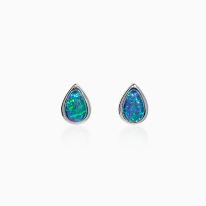 Sterling Silver Bezel Pear Triplet Opal Earrings (Mini)