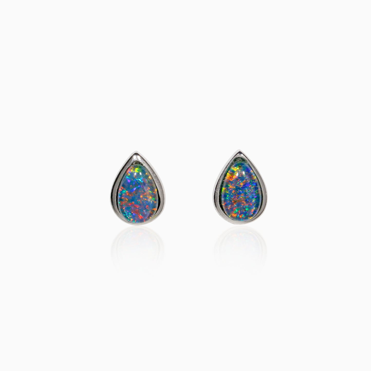 Sterling Silver Bezel Pear Triplet Opal Earrings (Mini)