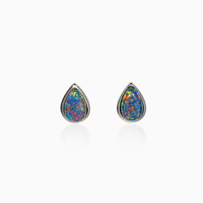 Sterling Silver Bezel Pear Triplet Opal Earrings (Mini)