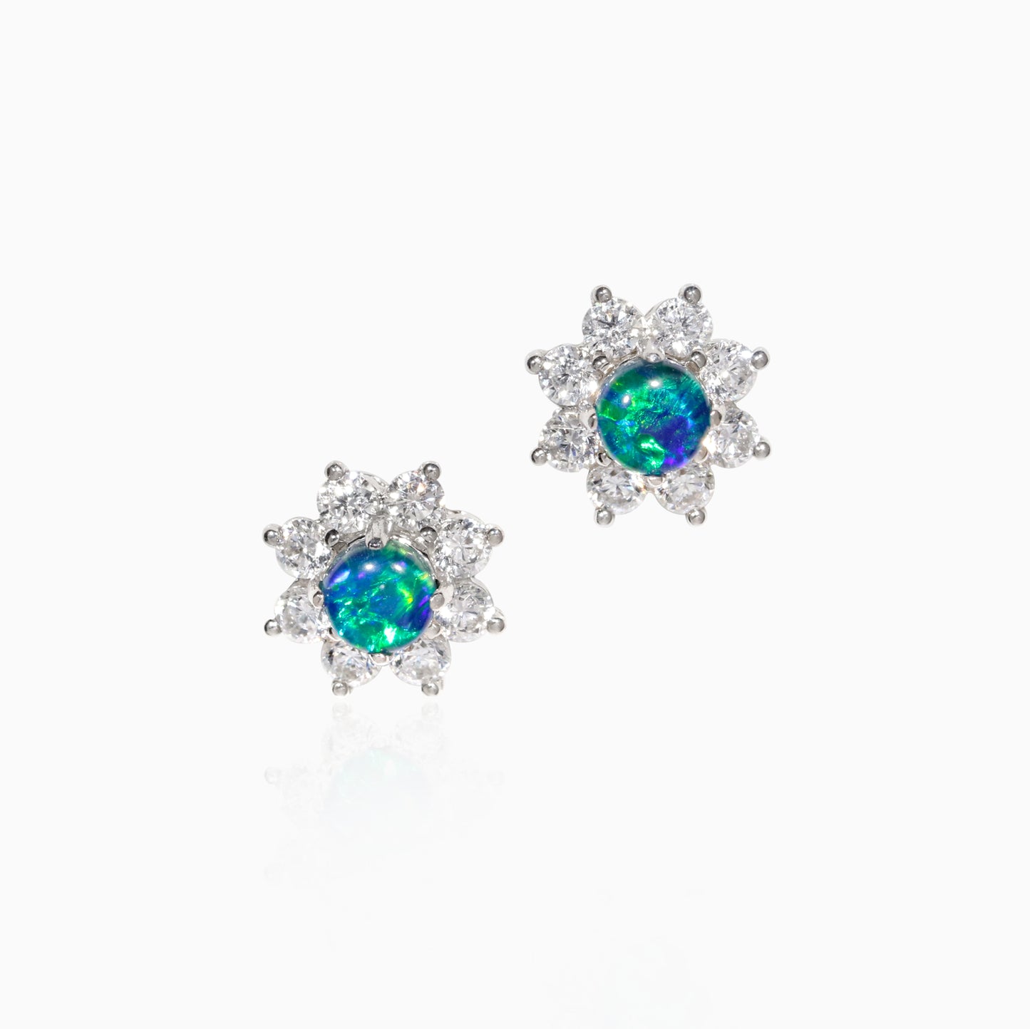 Sterling Silver Round Halo Triplet Opal Stud Earrings