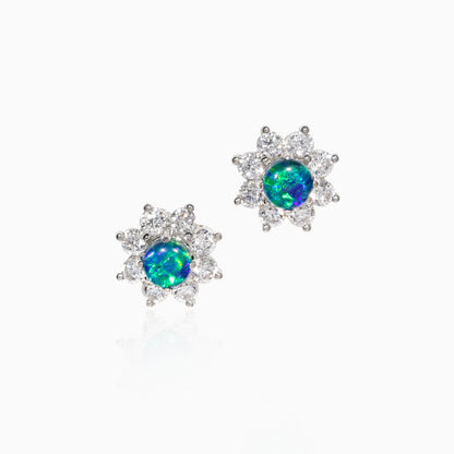 Sterling Silver Round Halo Triplet Opal Stud Earrings