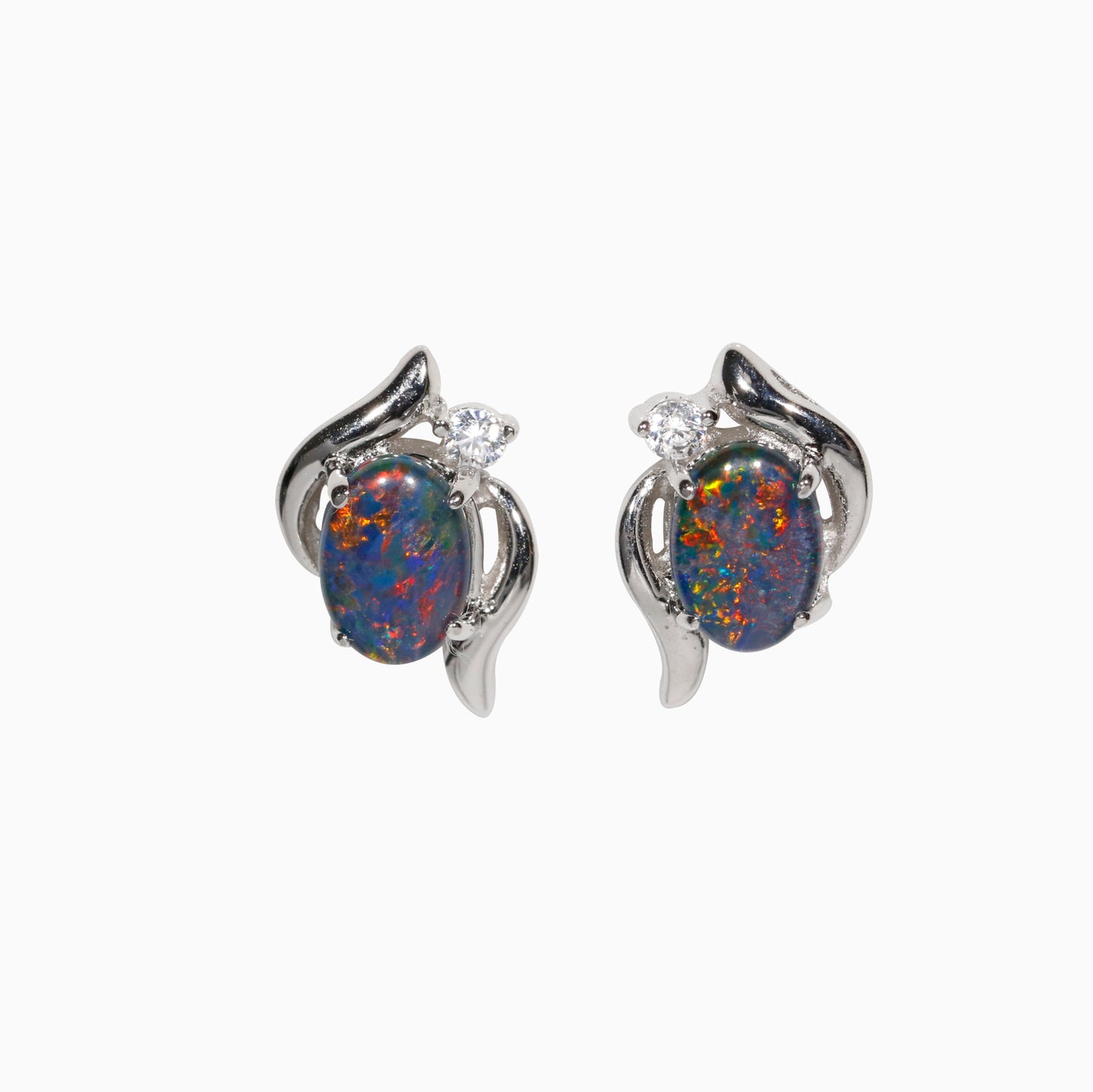 Sterling Silver Swirl Triplet Opal Earrings