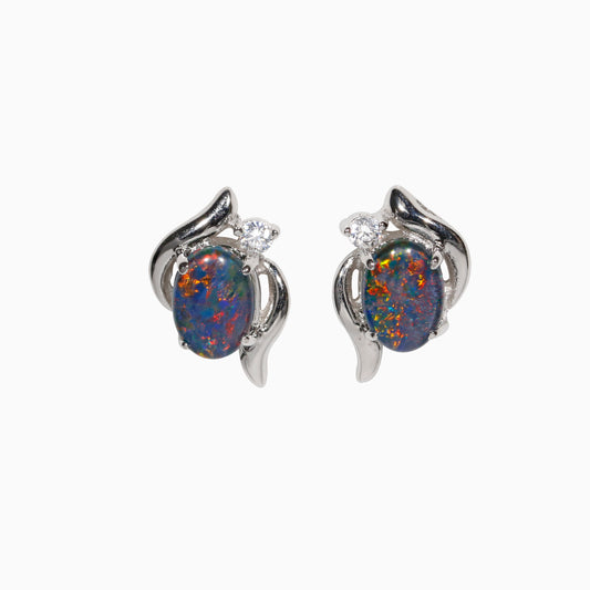 Sterling Silver Swirl Triplet Opal Earrings