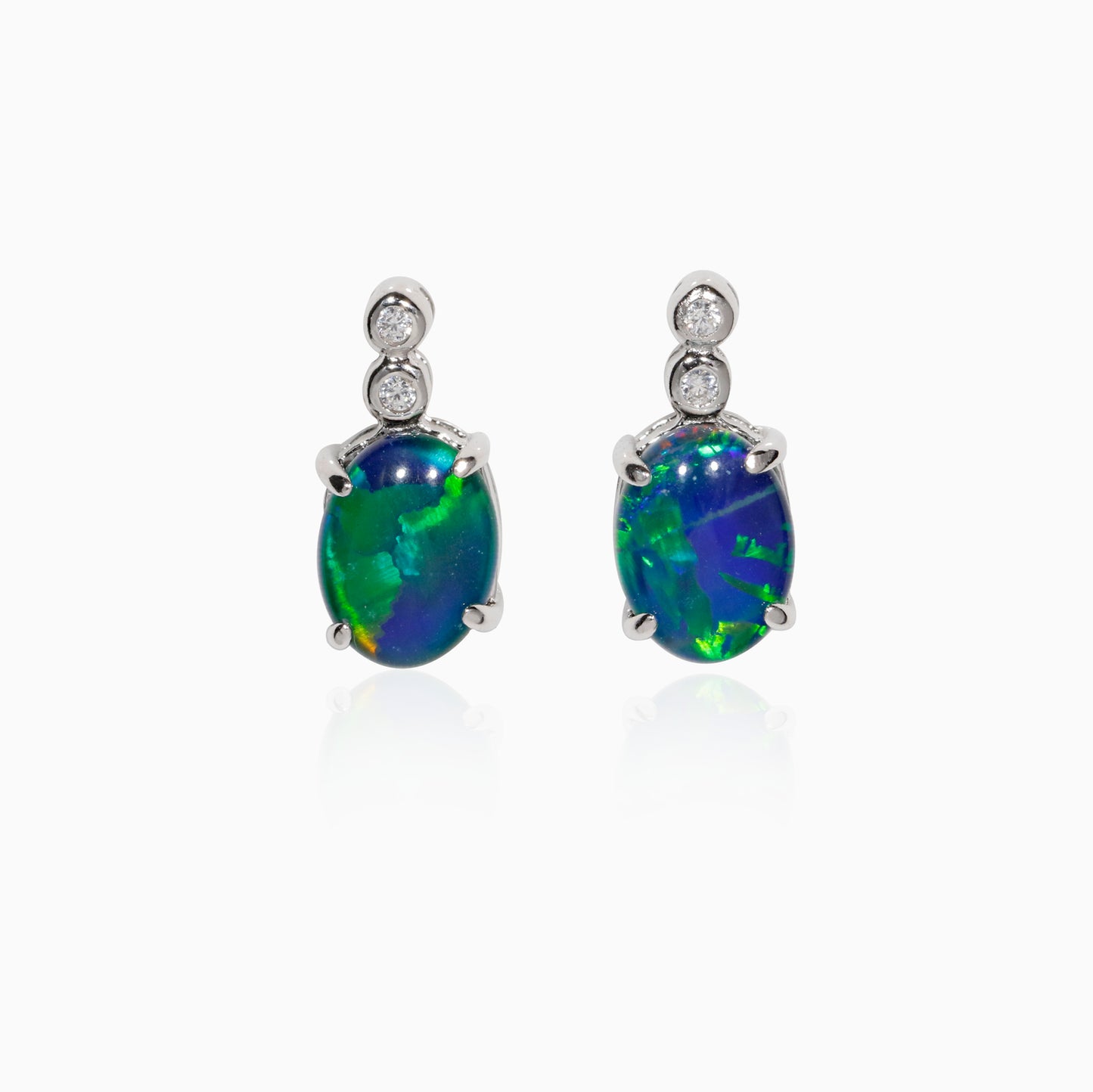 Sterling Silver Snow Triplet opal Earrings with Cubic Zirconia