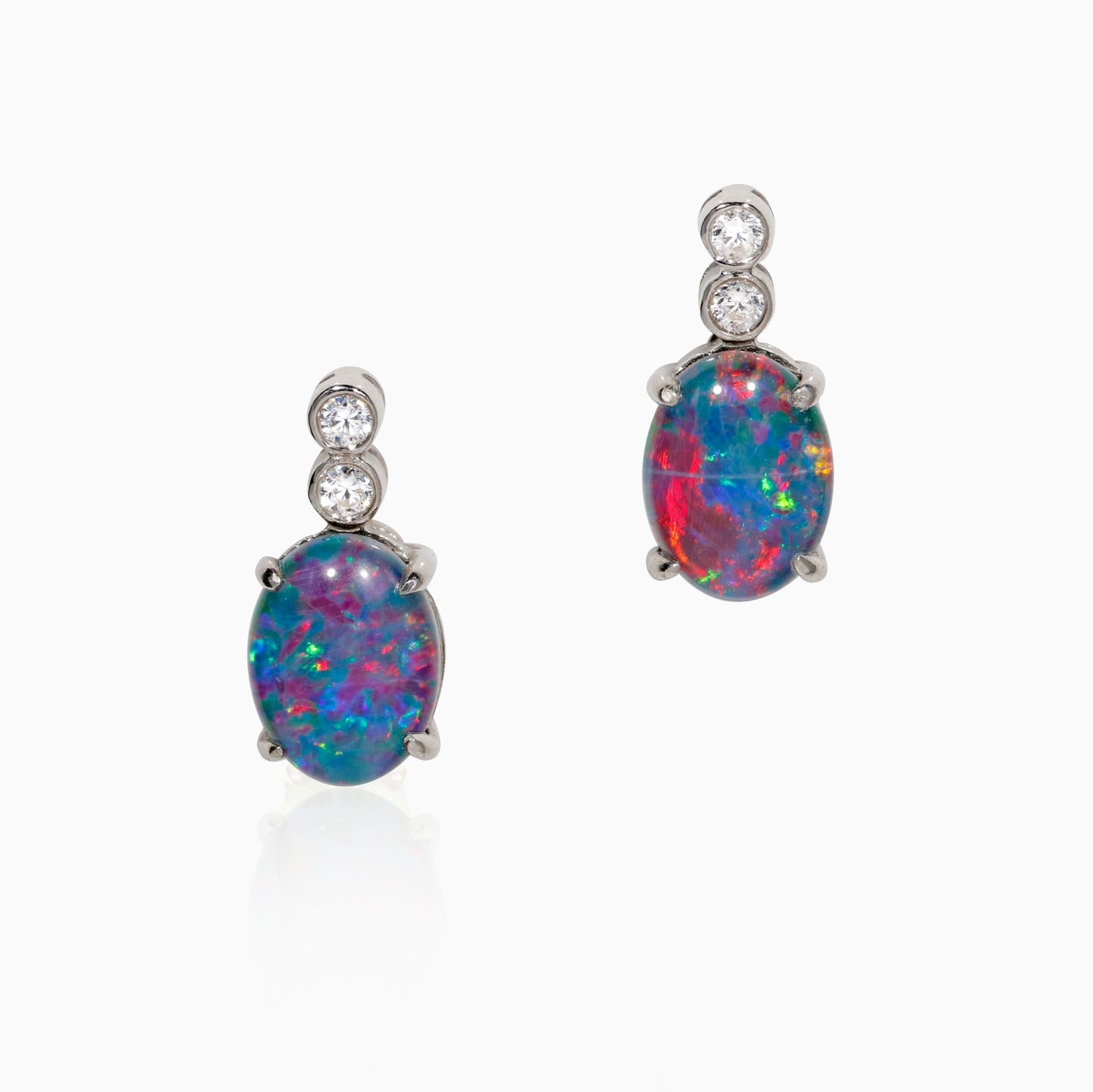 Sterling Silver Snow Triplet opal Earrings with Cubic Zirconia