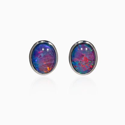 Sterling Silver Bezel Triplet Opal Earrings (Large)
